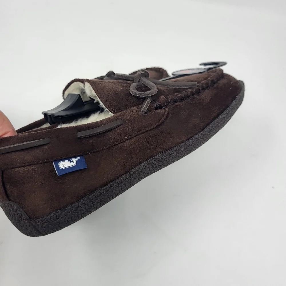 Vineyard Vines Boys‎ Size 4 Peak Plaid Moccasin Slippers Brown Suede Lined